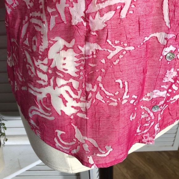 Chico's Abstract Linen Blend Button Down Shirt Pink White Extra Large - Picture 7 of 10